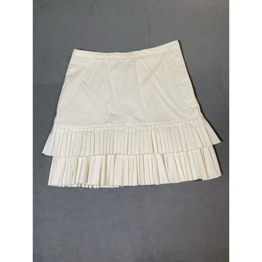 British Khaki Women's Layered Pleated Short Skirt Cream Academia School Preppy